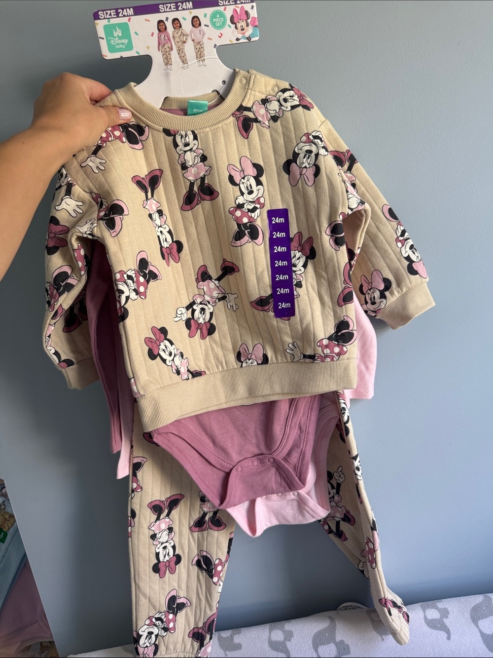 Disney Girls Beige and Pink Minnie Mouse Matching Set